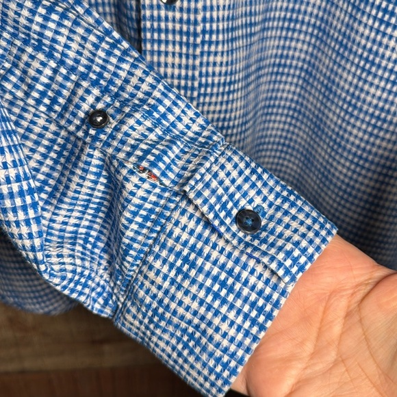 Robert Graham Tailored Fit Long Sleeve Button Up Blue Plaid Shirt XL - Picture 9 of 10